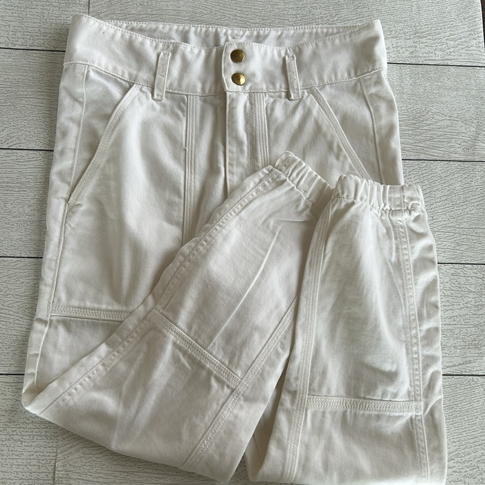 Yes London off white denim jogger pants M pockets and details EUC